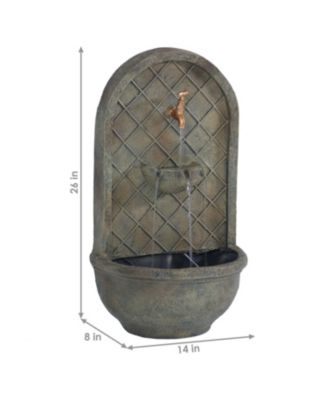 Messina 26-Inch Polystone Outdoor Solar Wall Fountain - Florentine Stone Finish