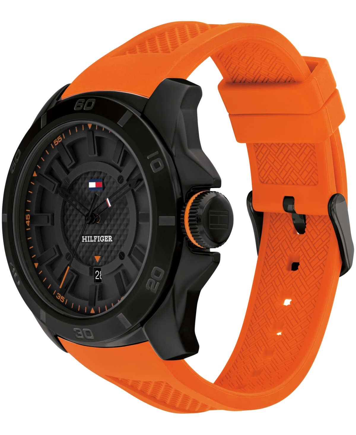 Shop Tommy Hilfiger Men's Orange Silicone Watch 46mm In Black
