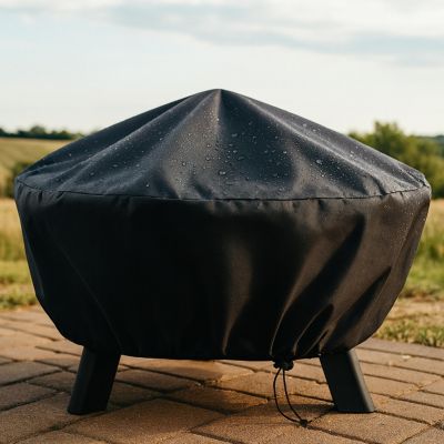 Outdoor Heavy-Duty Weather-Resistant PVC and 300D Polyester Round Fire Pit Cover with Drawstring and Toggle Closure