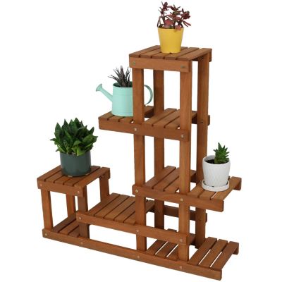 36-Inch Meranti Wood Indoor/Outdoor Multi-Tiered Plant Stand with Teak Oil Finish