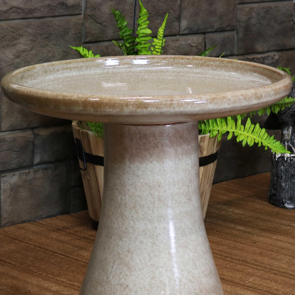 Sunnydaze Decor Duo-Tone Outdoor Glazed Ceramic Bird Bath - - Yam