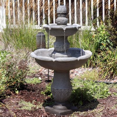 50-Inch 2-Tier French Garden Outdoor Water Fountain - Glass Fiber Reinforced Concrete Construction - Dusty Gray