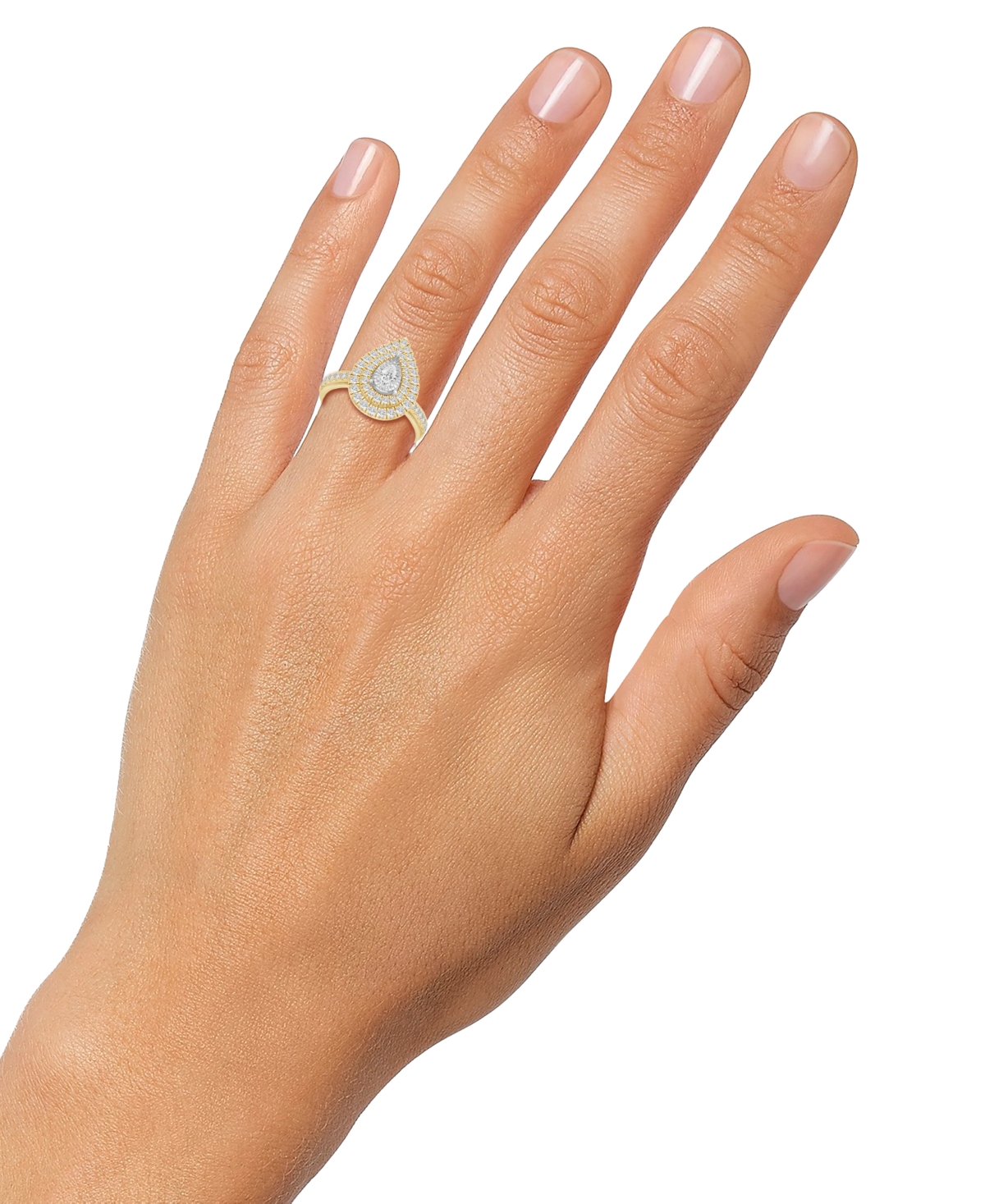 Macy's Diamond Pear Double Halo Engagement Ring (1 Ct. T.w.) In 14k Gold In Yellow Gold