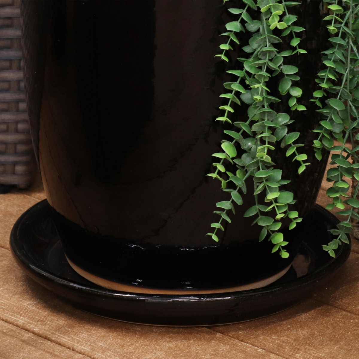 Sunnydaze Decor Glazed Ceramic Planter Saucers - - Obsidian - Set of 2
