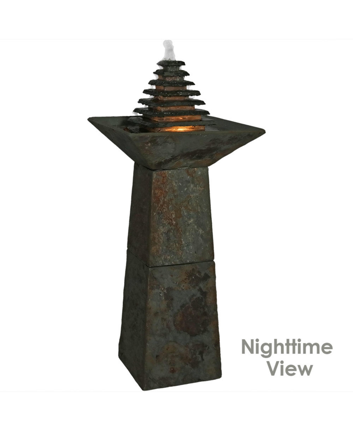 Sunnydaze Decor Layered Slate Pyramid Water Fountain with Led Lights -