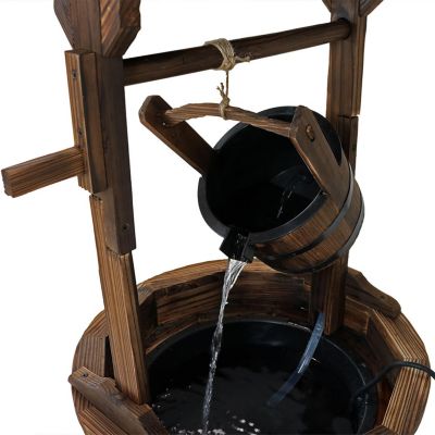 Old-Fashioned Wooden Wishing Well Water Fountain - Outdoor Garden Fountain Waterfall Feature - 48 Inch Tall