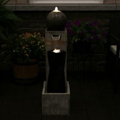 35"H Electric Polyresin Modern Artistry Column Outdoor Water Fountain with LED Lights