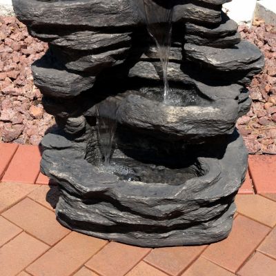 Rock Falls 39-Inch Polystone Outdoor Water Fountain with LED Lights