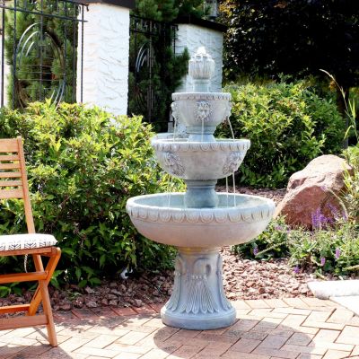 Lion Head 53-Inch 4-Tier Fiberglass Water Fountain - Electric Submersible Pump