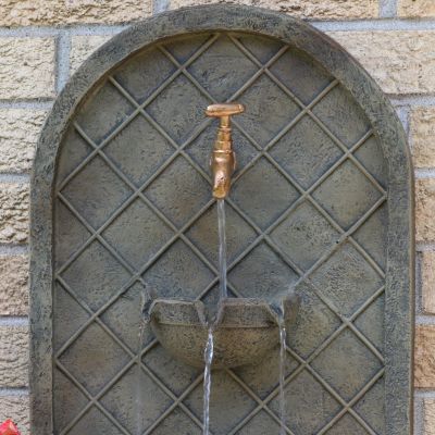 Messina 26-Inch Polystone Outdoor Wall Water Fountain - Electric Submersible Pump - Florentine Stone Finish