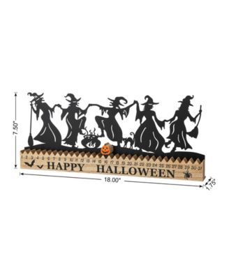18"L Halloween Wooden Metal Dancing Witch Silhouette Countdown Table Sign