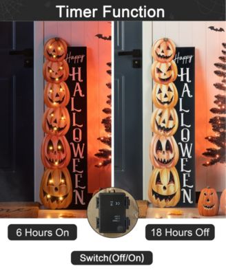 42"H Lighted Halloween Wooden Stacked Pumpkins Porch Sign with Timer