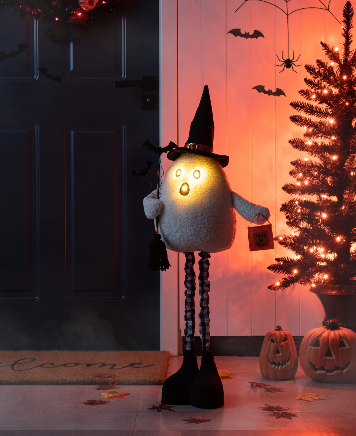Glitzhome 38"h Lighted Halloween Fabric Ghost Standing Decor, With Telescoping Legs And Timer In Multi