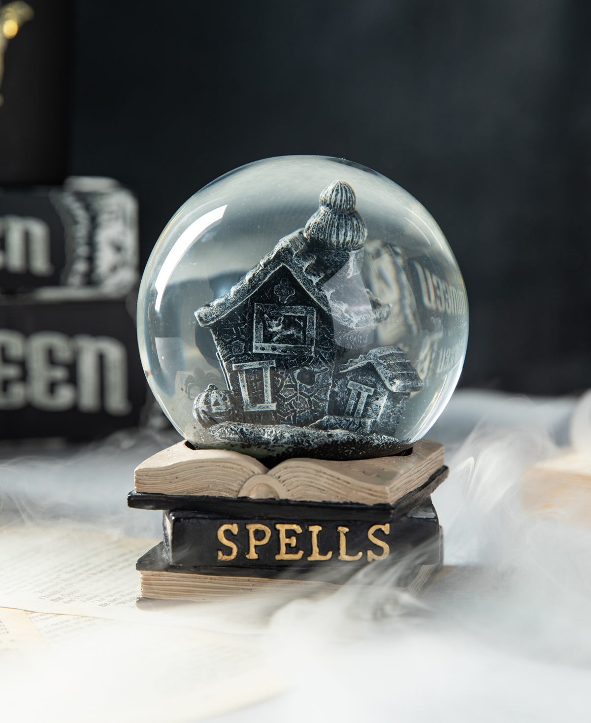 Glitzhome 100mm Halloween Polyresin Haunted House Water Globe In Multi