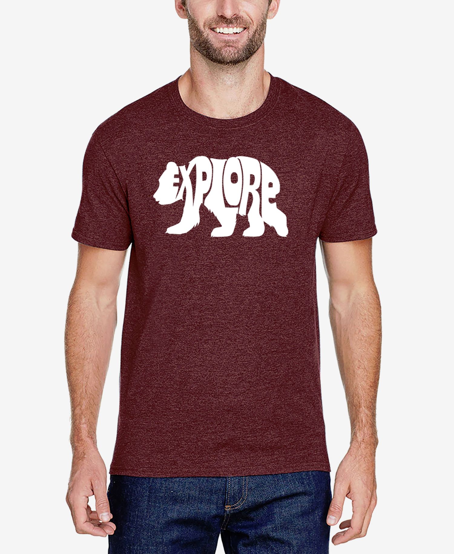 Men's Cotton/Poly Blend Word Art T-Shirt - Explore Bear