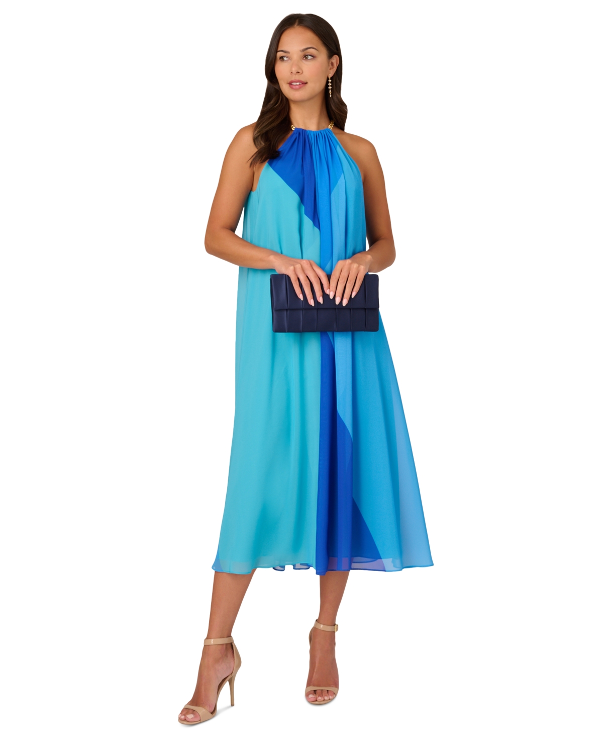 Women's Colorblocked Halter Dress - Blue Multi