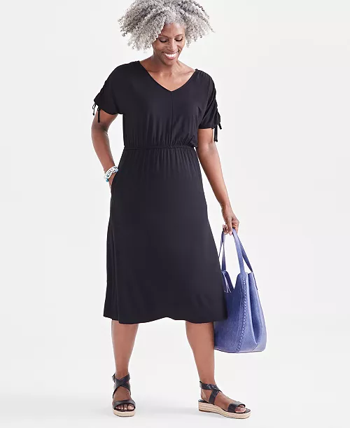 women's v-neck ruched-sleeve dress,  created for macy's