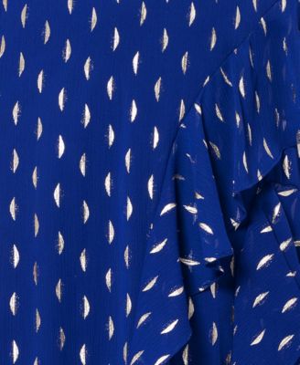 Petite Printed Ruffled Halter Gown