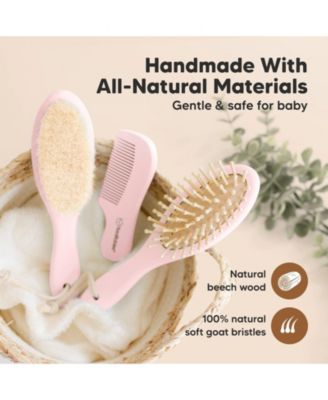 Baby Hair Brush and Comb Set, Oval Wooden Baby Brush Set for Newborns, Infant, Toddler Grooming Kit