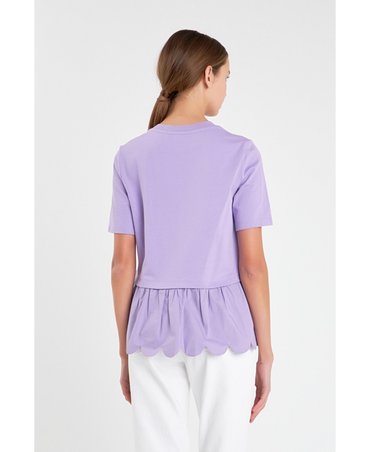 English Factory Women's Mixed Media Scallop Detail T-shirt
