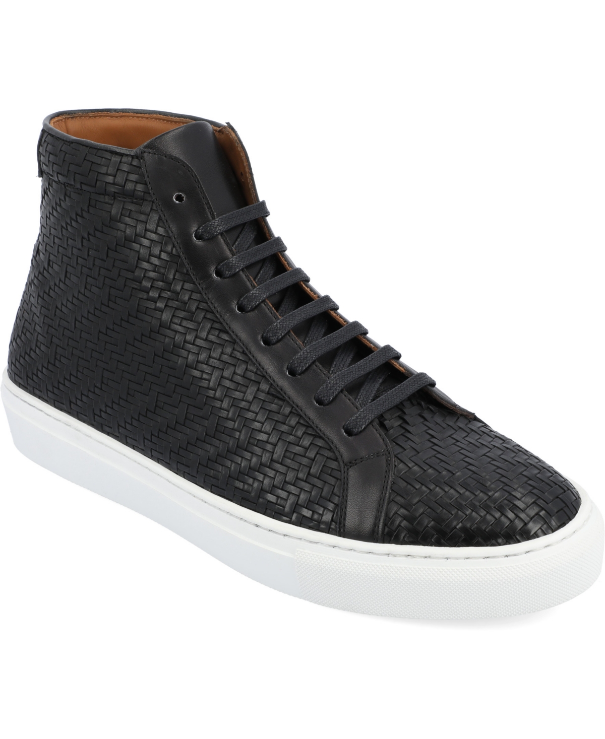 Men's Woven Handcrafted Leather High-top Lace-up Sneaker - Black Wove