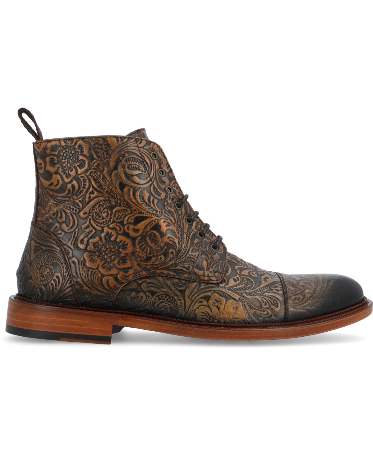 Shop Taft Men's Rome Embossed Leather Cap Toe Lace-up Boot In Oro Viejo