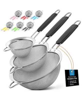 Set of 3 Premium Stainless Steel Fine Mesh Strainer with Non-Slip Handles