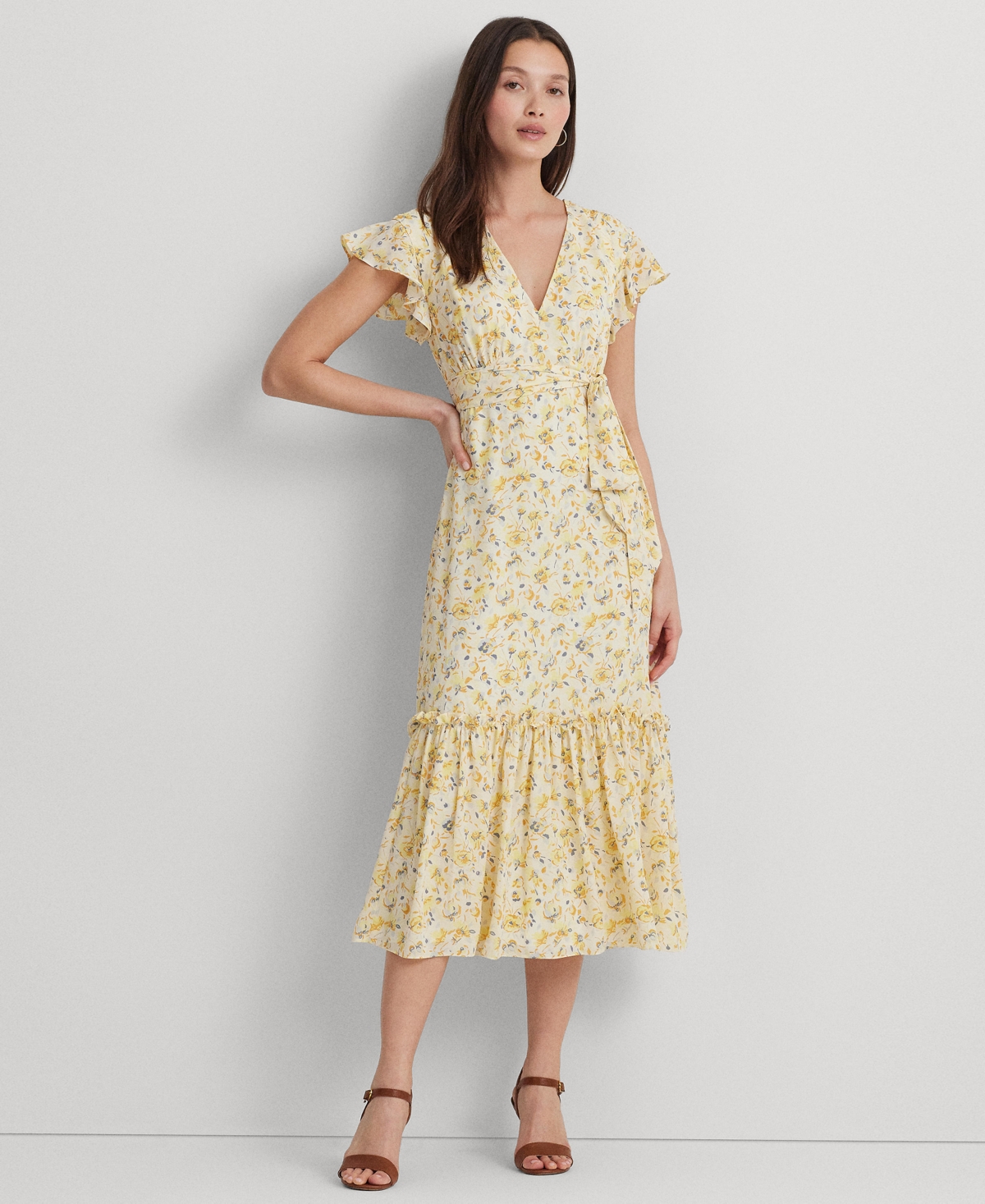 Women's Floral Georgette Flutter-Sleeve Dress - Cream Multi