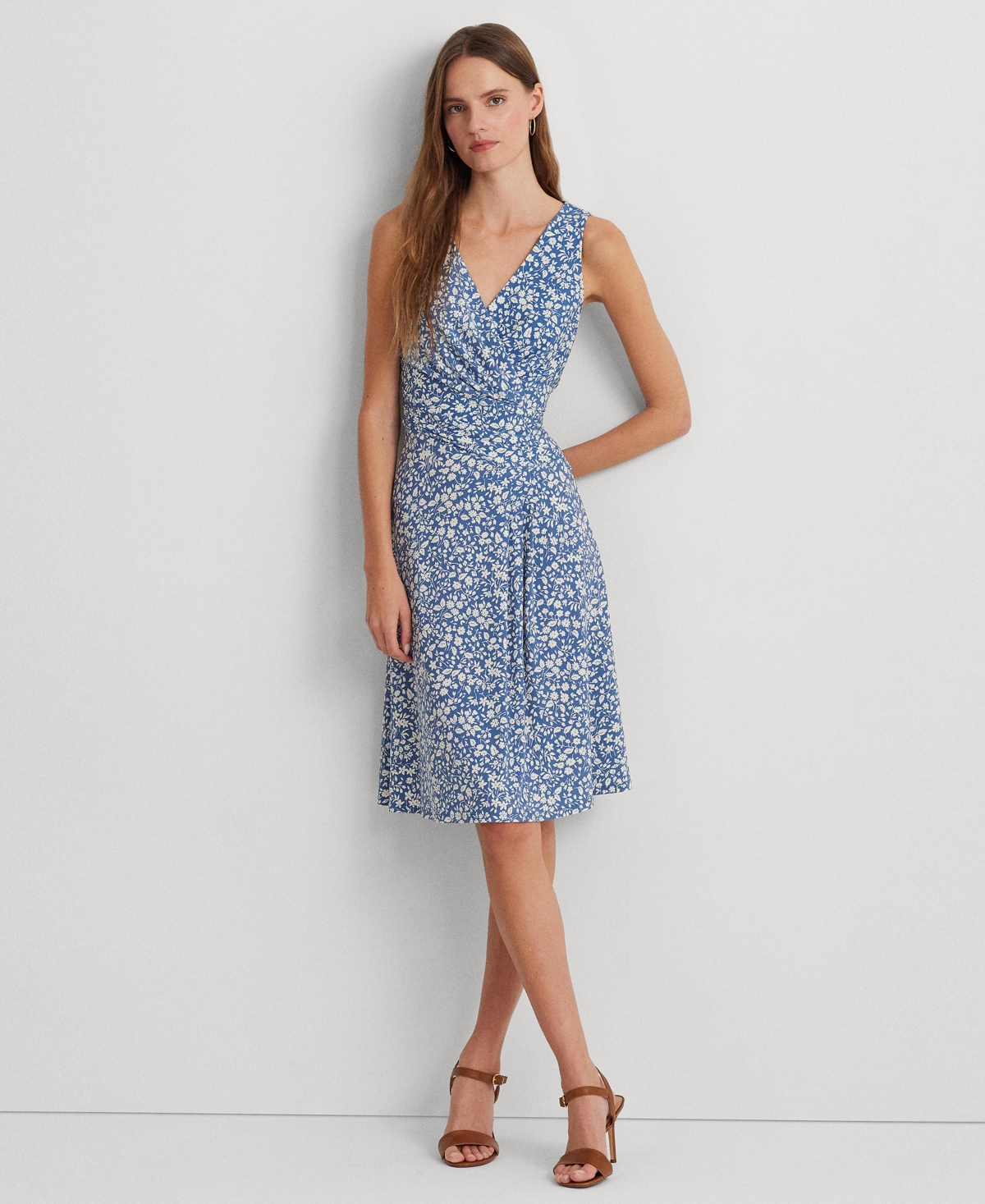 Women's Floral Surplice Jersey Sleeveless Dress - Blue