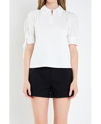 Women's Mix Media Collar Top