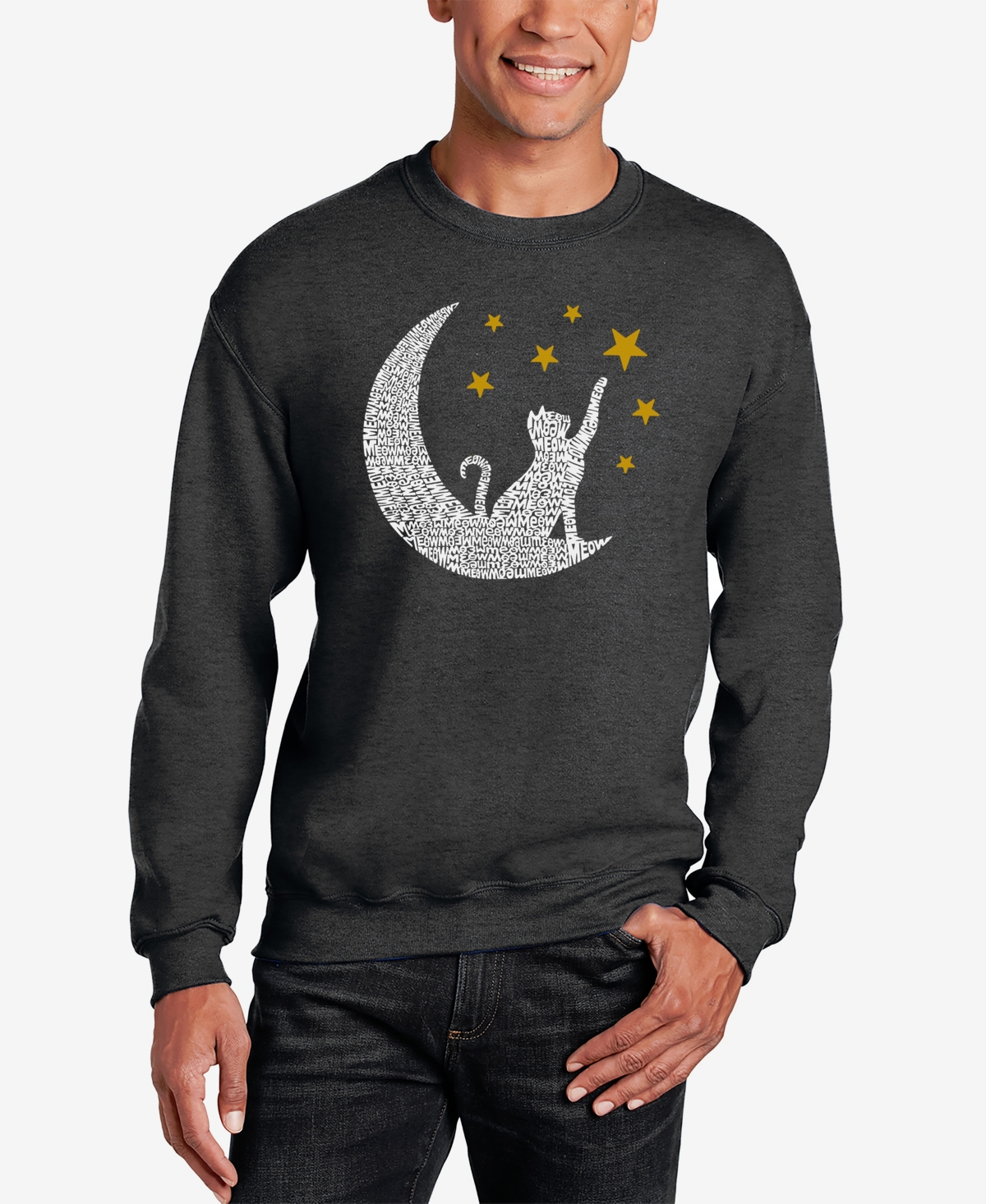 Cat Moon - Men's Word Art Crewneck Sweatshirt - Grey