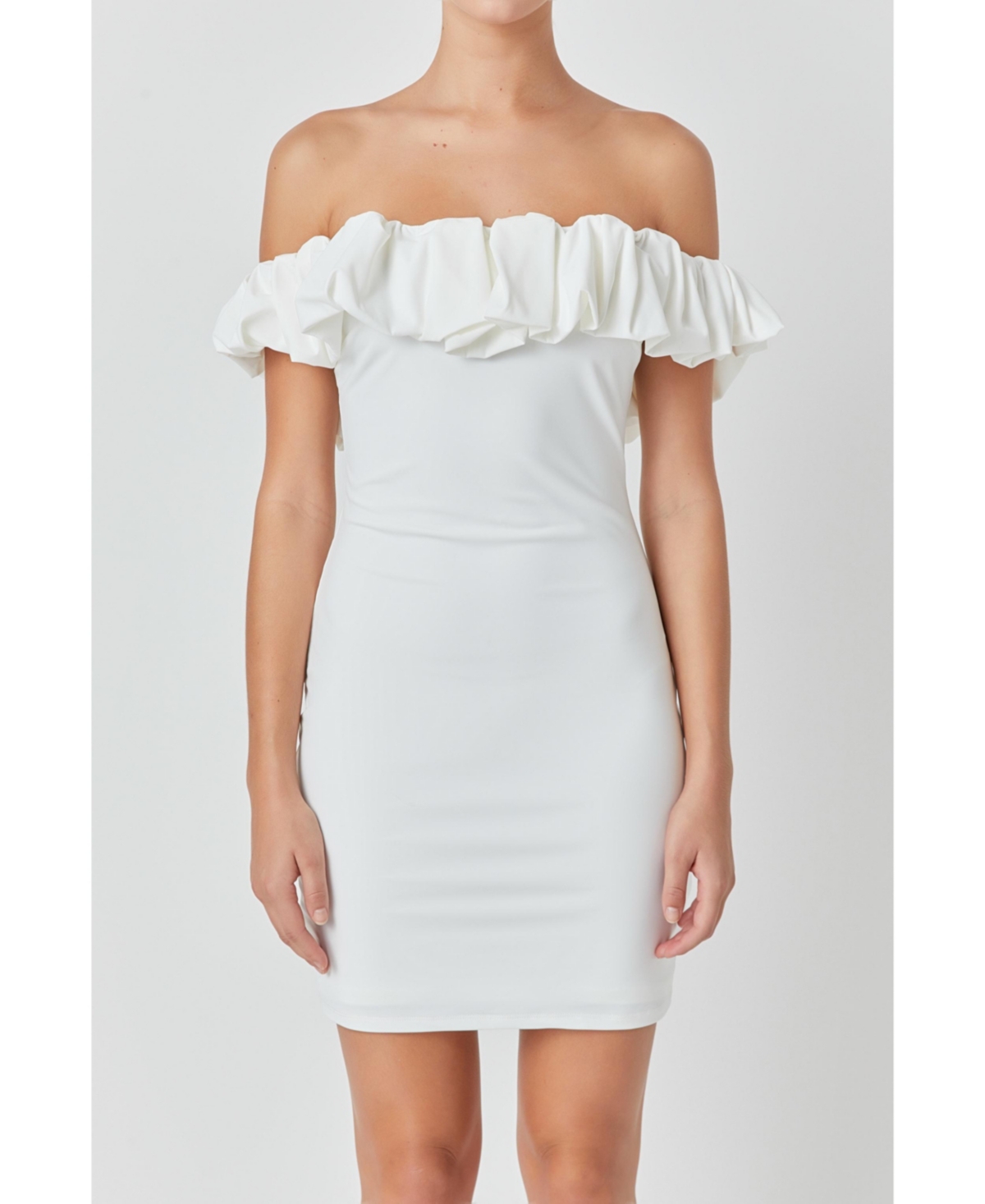 Women's Bubble Off Shoulder Mini Dress - White