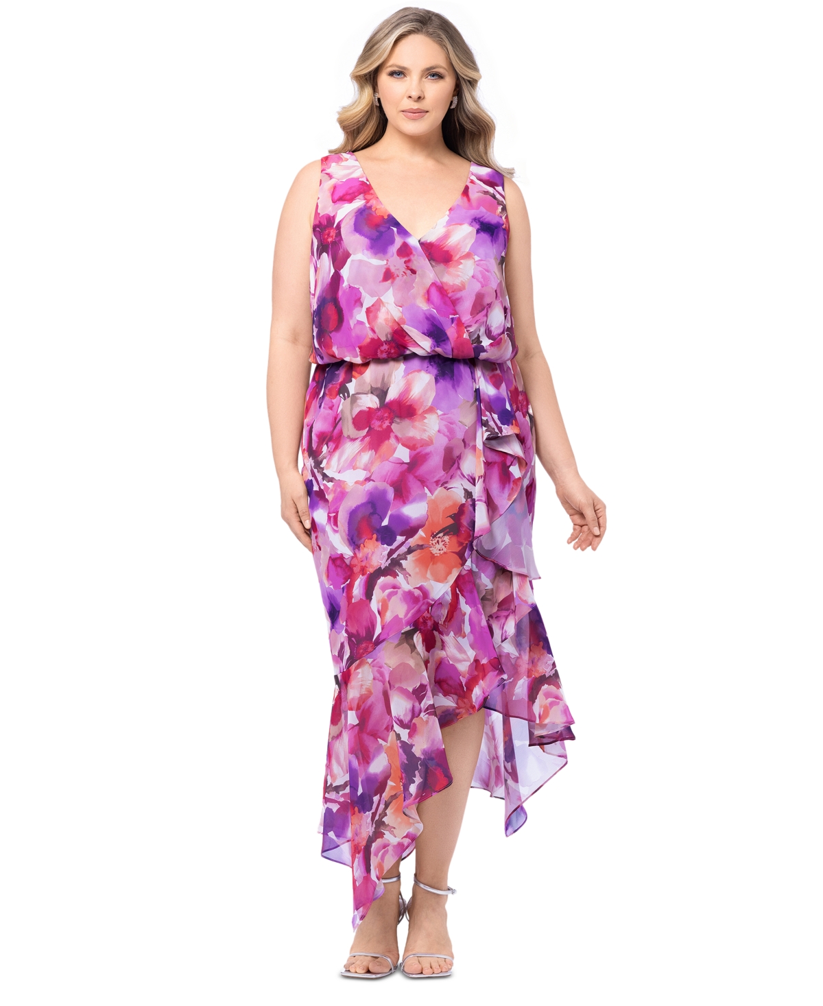 Plus Size Floral Blouson High-Low Dress - Multi
