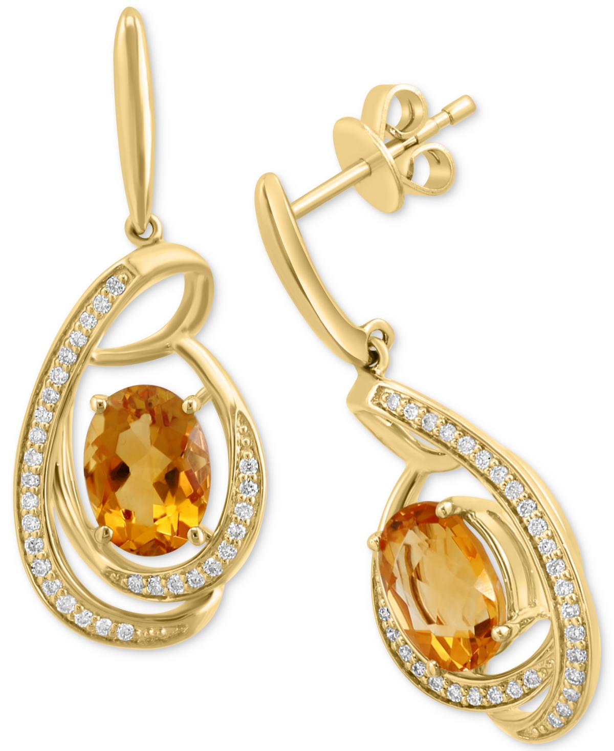 EFFY COLLECTION EFFY CITRINE (2-7/8 CT. T.W.) & DIAMOND (1/5 CT. T.W.) SPIRAL DROP EARRINGS IN 14K GOLD 