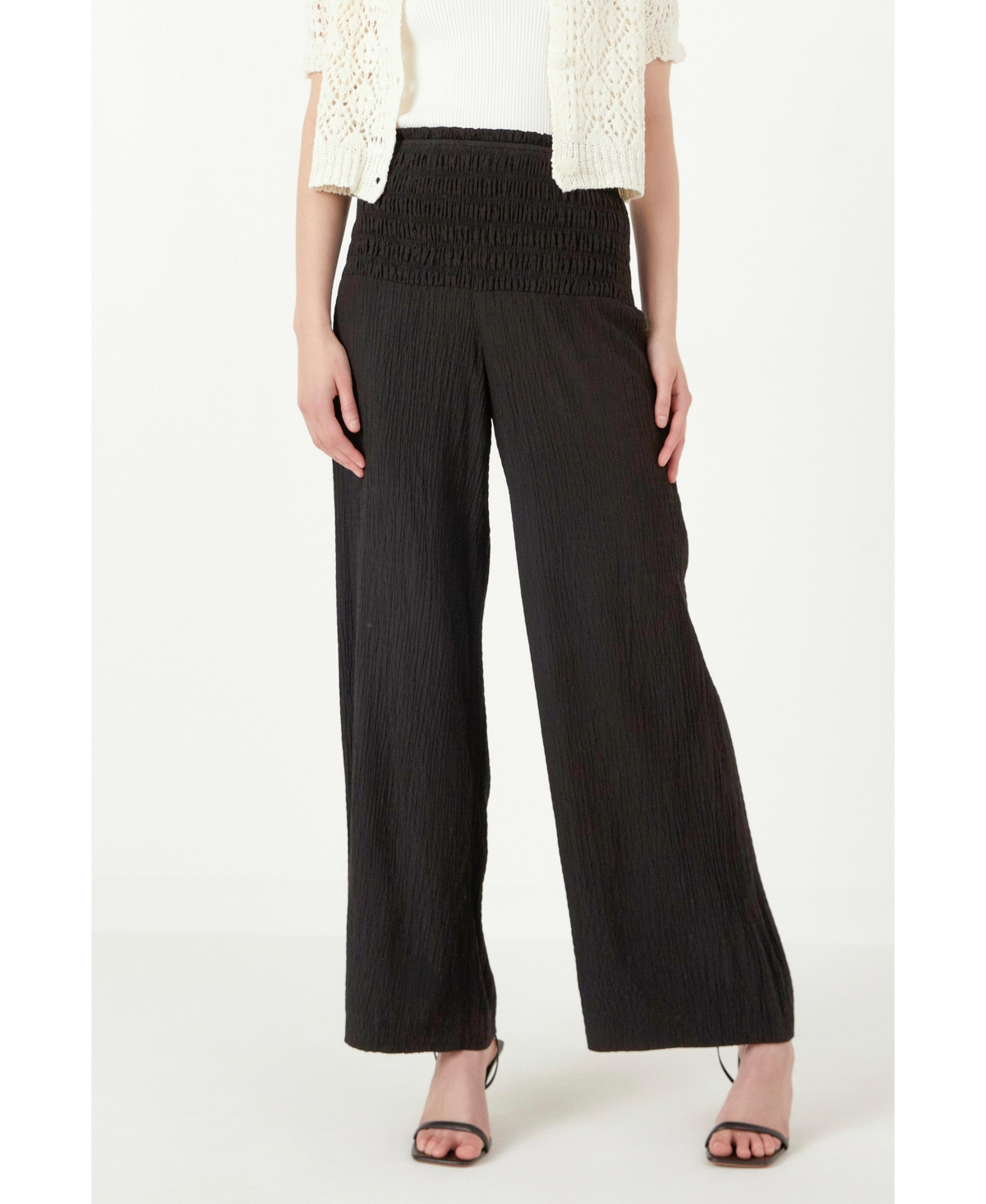 Women's Smocked Detail Pants - Black