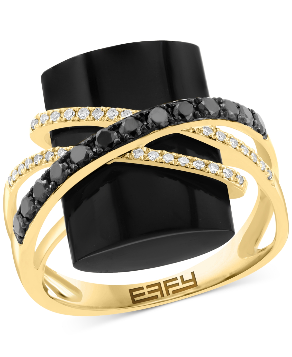 Effy Onyx & Diamond (3/8 ct. t.w.) Orbital Statement Ring in 14k Gold - Yellow Gol