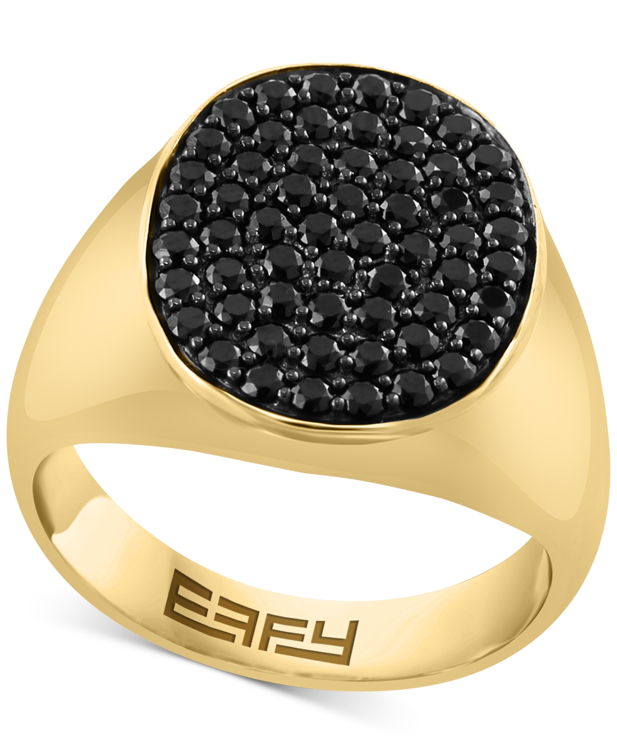 Shop Effy Collection Effy Men's Black Spinel Oval Cluster Ring (1-5/8 Ct. T.w.) In Gold-plated Sterling Silver In K Yellow