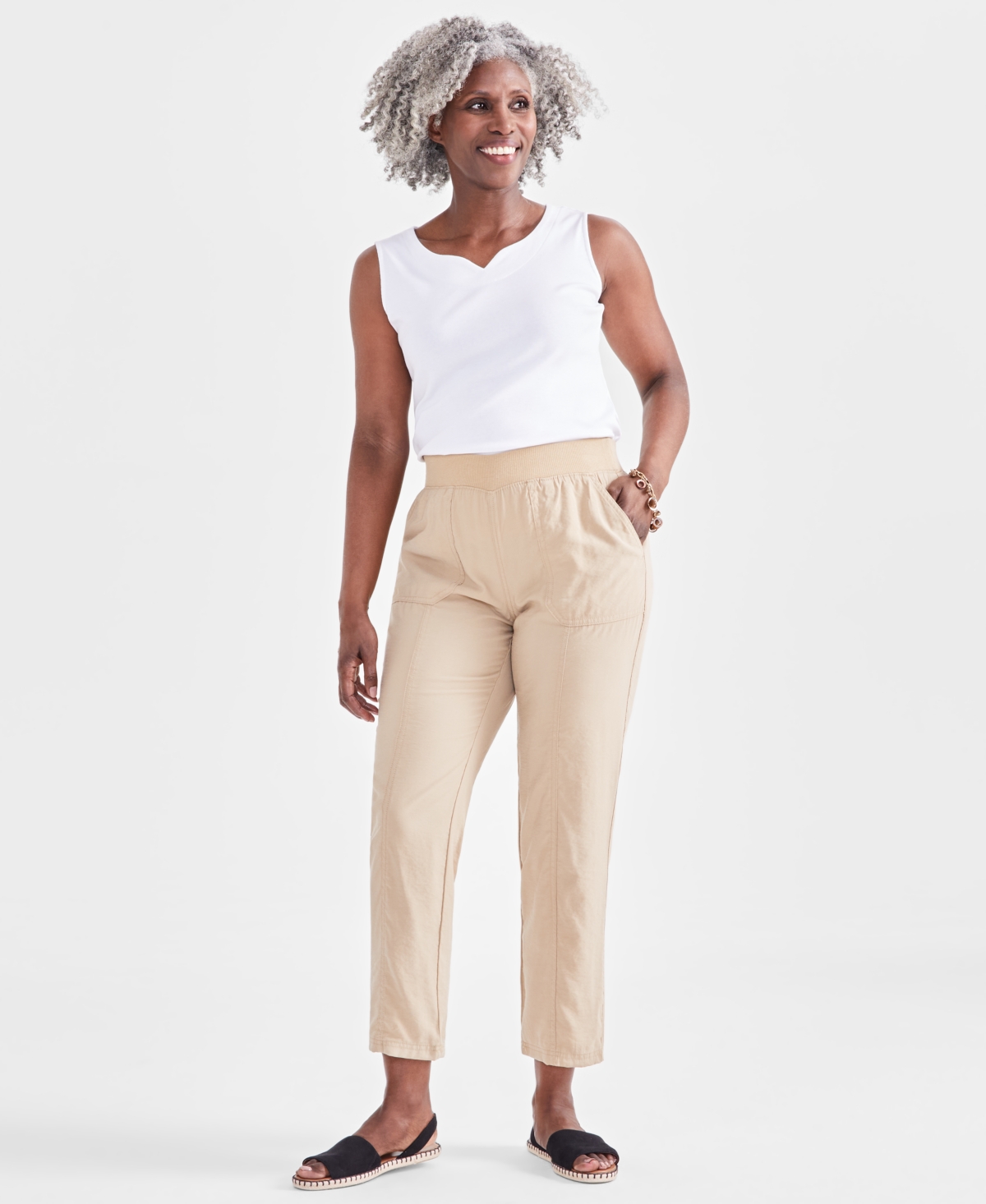 Style & Co Women's Mid-Rise Pull On Straight-Leg Ankle Pants, Created for Macy's