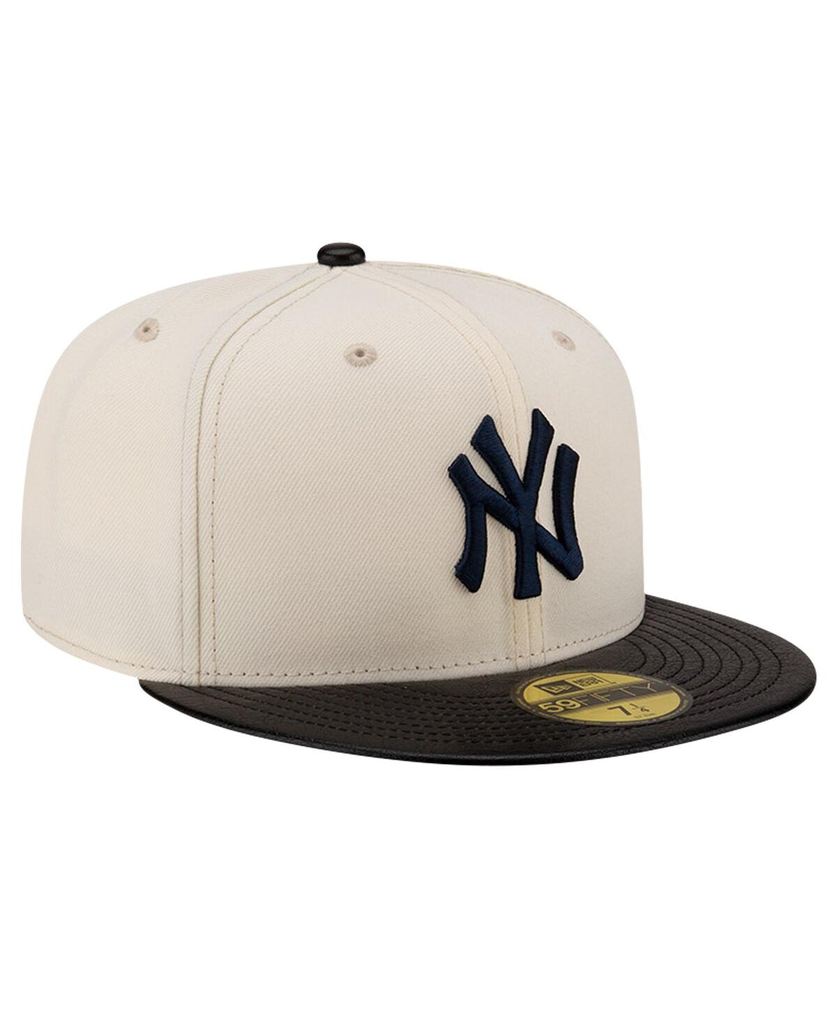 New Era Men'sNew York Yankees Game Night Leather Visor 59fifty Fitted Hat - Cream
