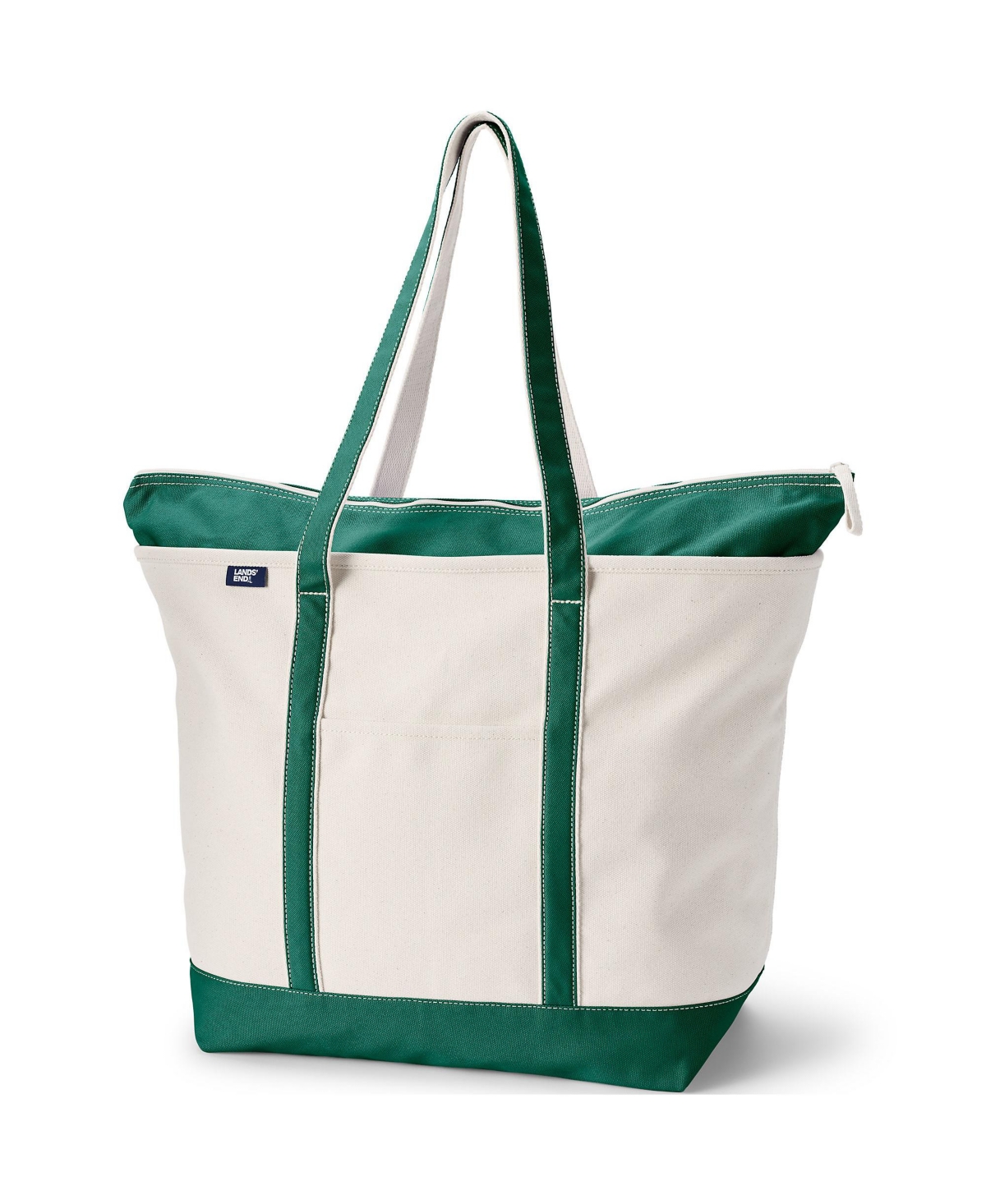 Extra Large Natural 5 Pocket Zip Top Long Handle Canvas Tote Bag - Natural/rich camel