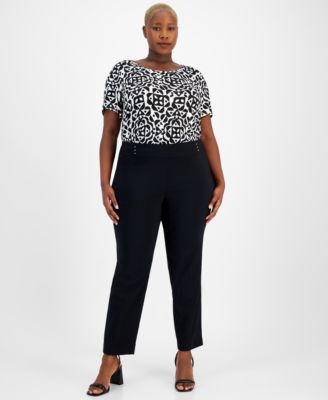 Plus & Petite Plus Size Tummy Control Pull-On Slim-Leg Pants, Created for Macy's