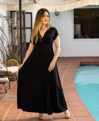 Flutter Sleeve Metallic Knit Maxi Dress