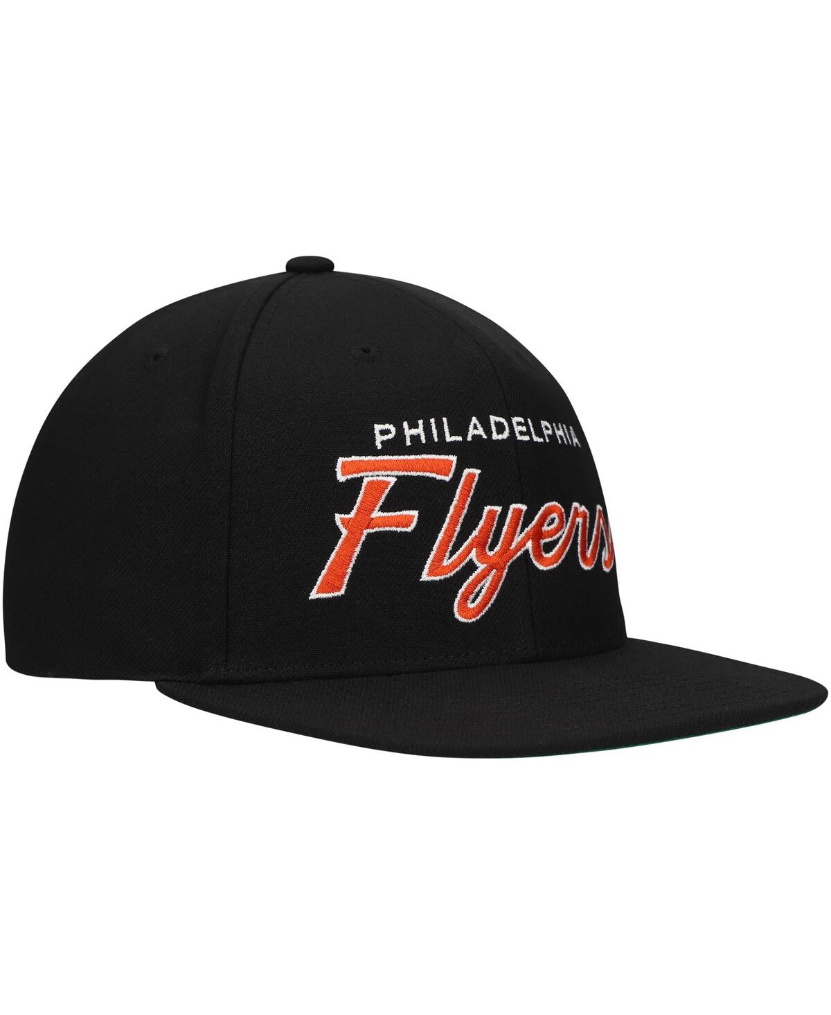 Mitchell Ness Men'sPhiladelphia Flyers Core Team Script 2.0 Snapback Hat - Black