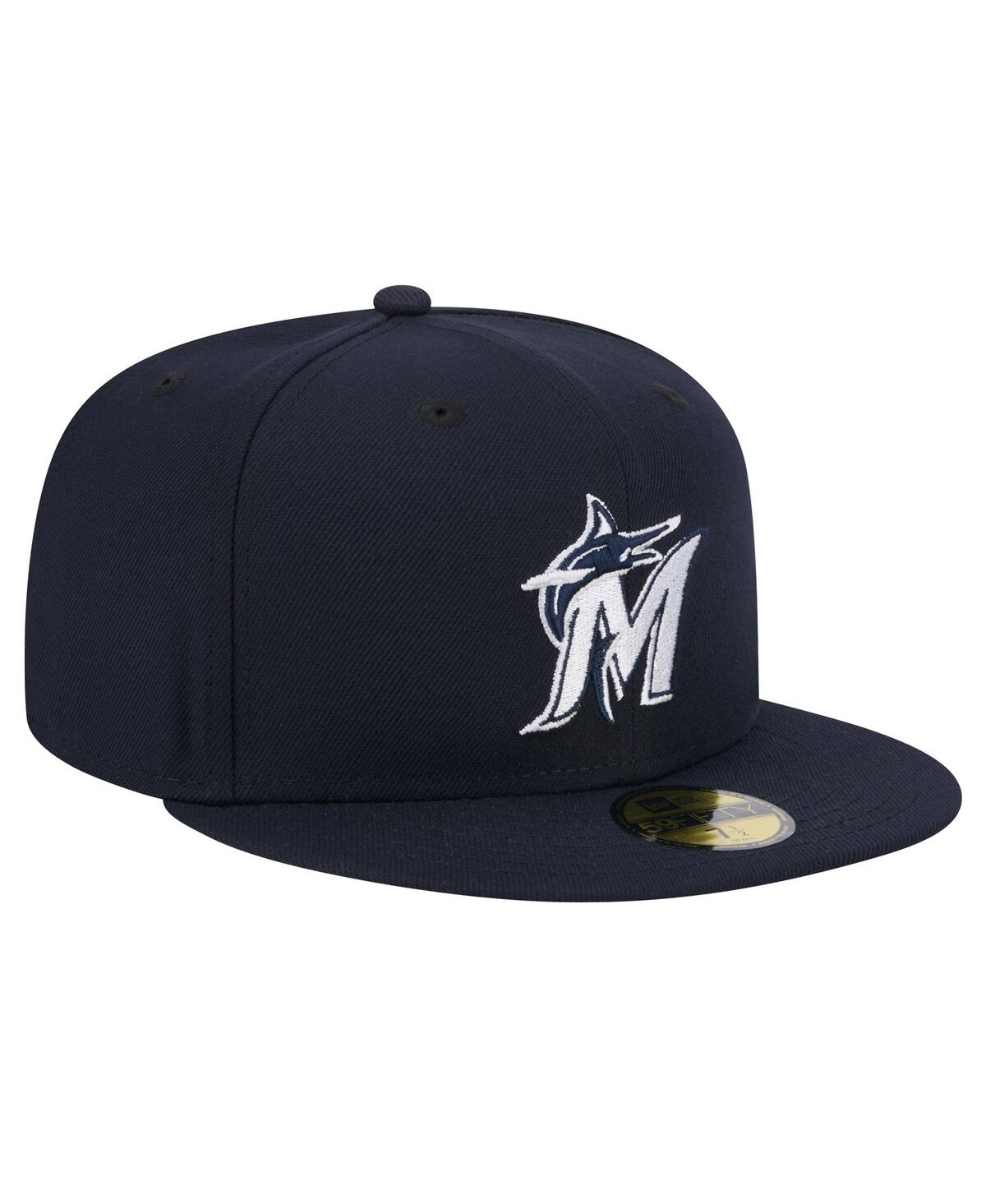 New Era Navy Miami Marlins White Logo 59fifty Fitted Hat In Navy