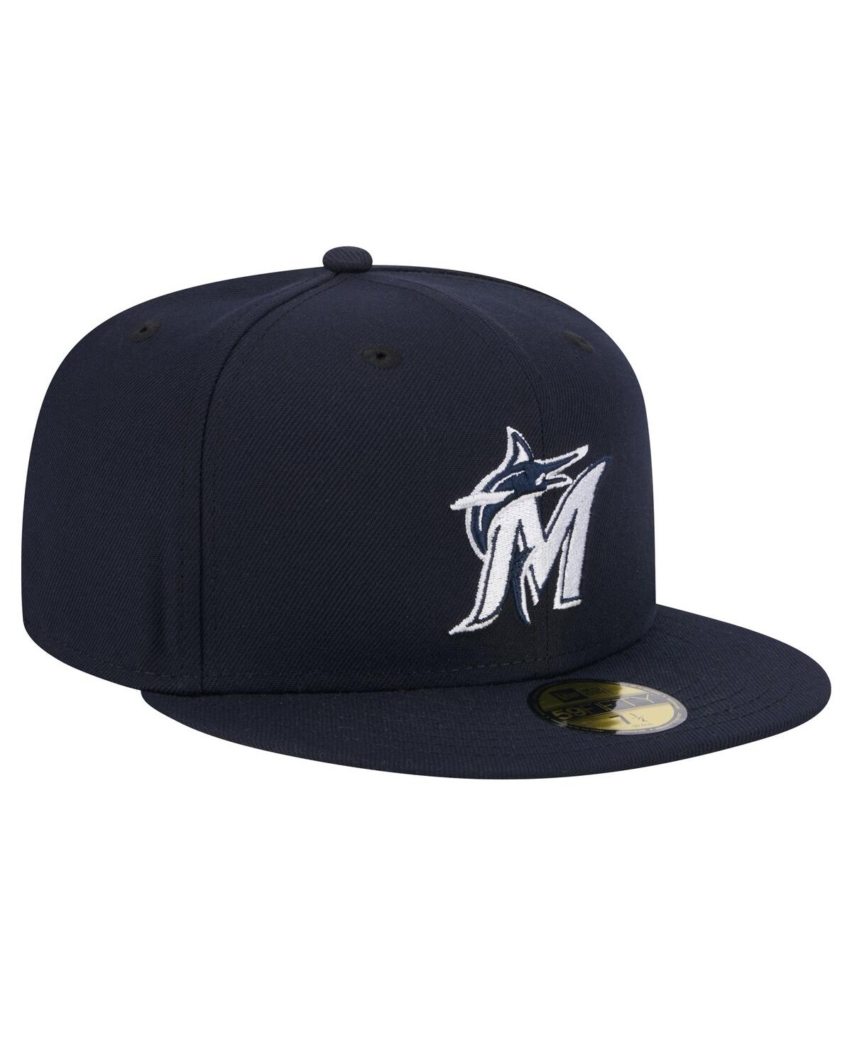 Shop New Era Men's Navy Miami Marlins White Logo 59fifty Fitted Hat