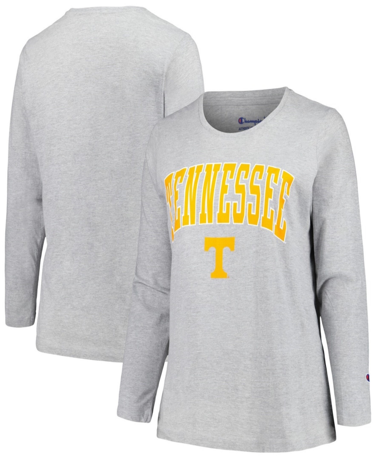 Shop Profile Women's Gray Tennessee Volunteers Plus Size Arch Over Logo Scoop Neck Long Sleeve T-shirt