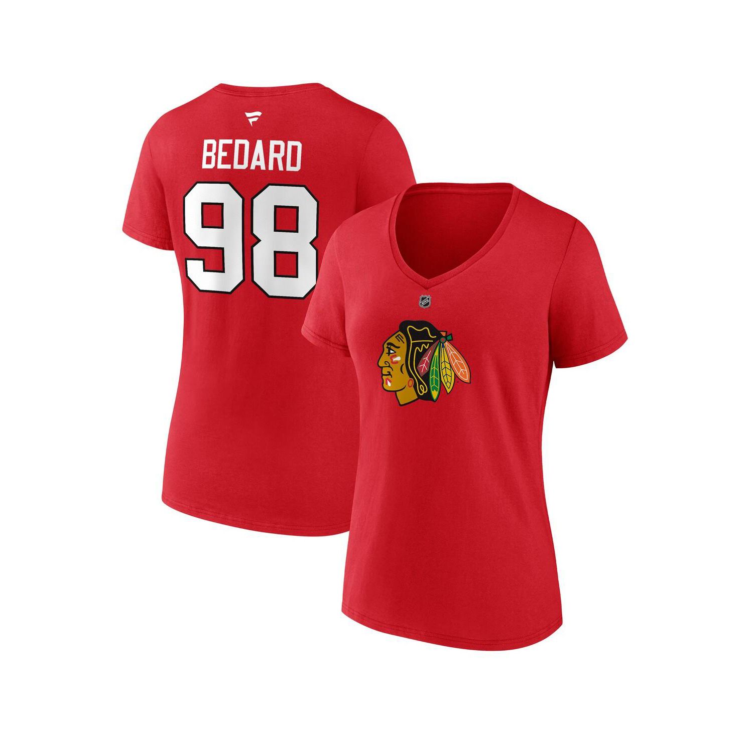 Branded Women's Connor Bedard Red Chicago Blackhawks 2023 NHL Draft Authentic Stack Player Name & Number V-Neck T-Shirt