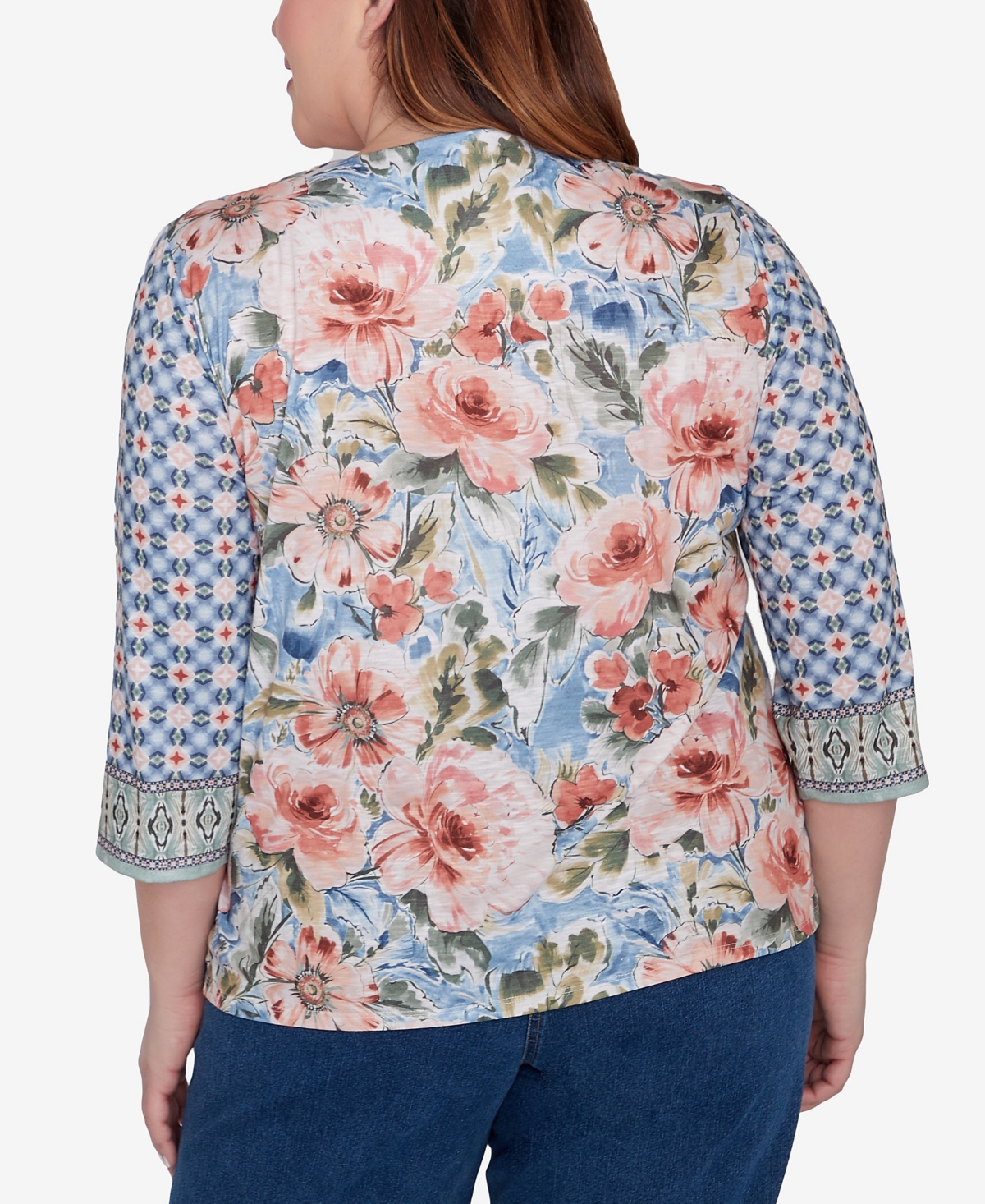 Shop Alfred Dunner Plus Size Scottsdale Floral Geometric Triple Knot Top In Multi