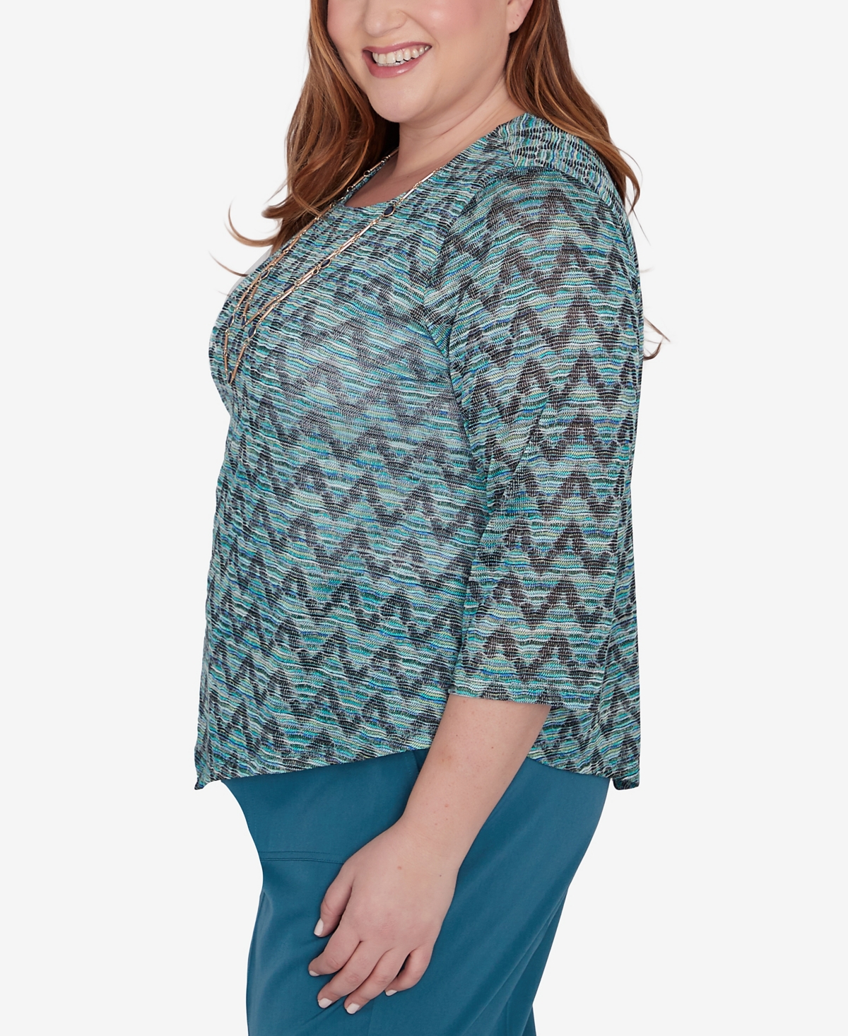Shop Alfred Dunner Plus Size Sedona Sky Novelty Space Dye Top With Necklace In Mallard