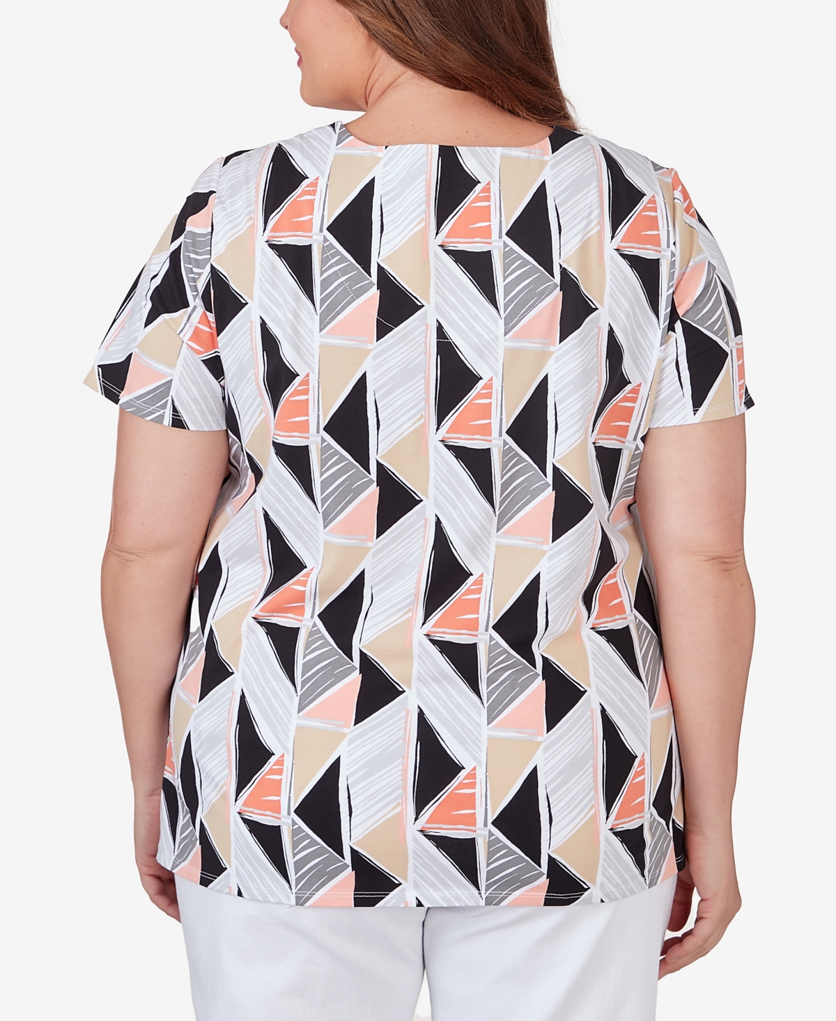 Shop Alfred Dunner Plus Size Geo Stained Glass Split Neck Tee In Multi